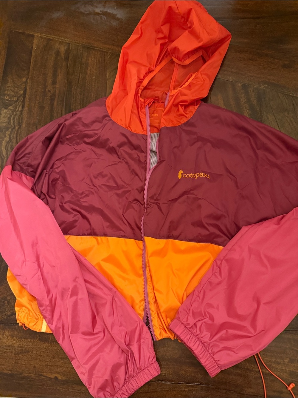 Cotopaxi Colorblock Women’s Hooded Windbreaker — Pink, Orange, Maroon